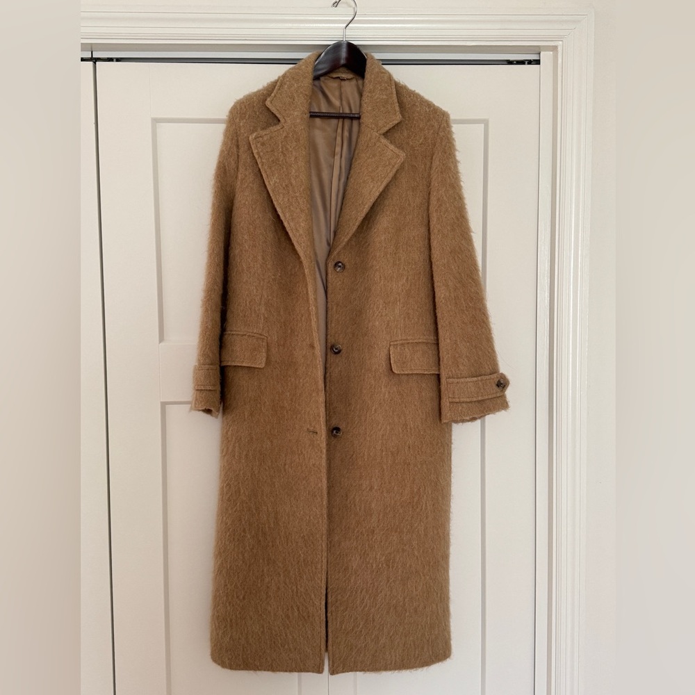 other stories long fuzzy wool camel coat